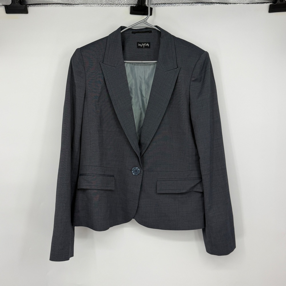 Long Tall Sally Size 20 Wool Blend Blazer Gray Single Button Career Jacke